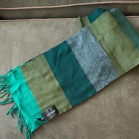 Express Multi-Green and Gray Striped Scarf - Picture 1 of 2